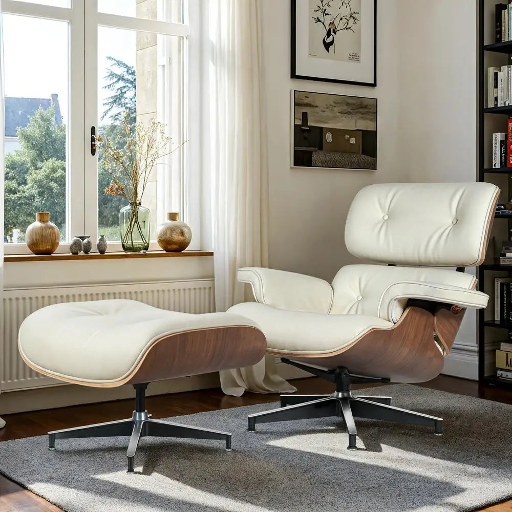 Cover Mid Century Leather Armchair And Ottoman Living Room