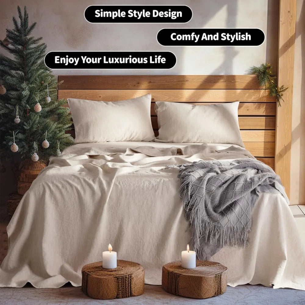 LBRO2M Linen Sheet Set 4 Piece Bed Sheets For Better Sleep