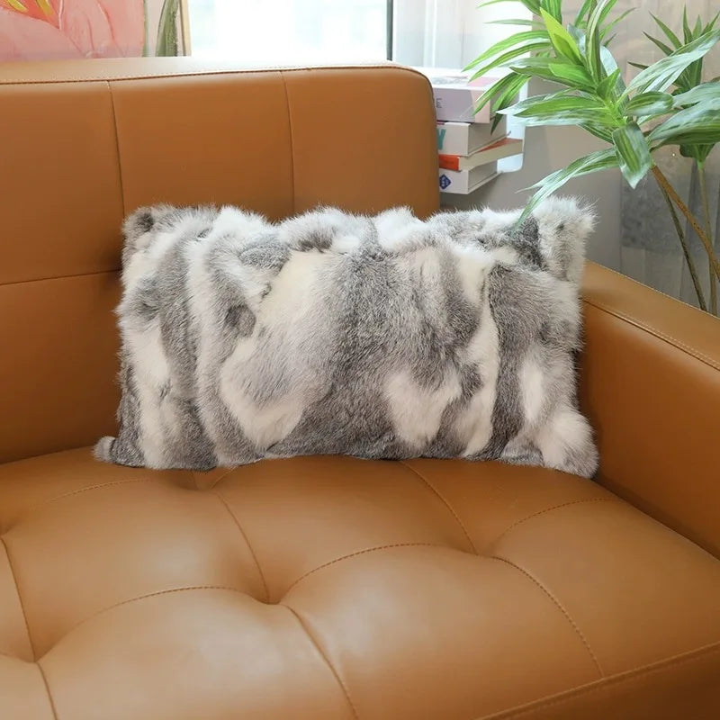 XZWDSICN Natural Rabbit Fur Patchwork Cushion For Sofa