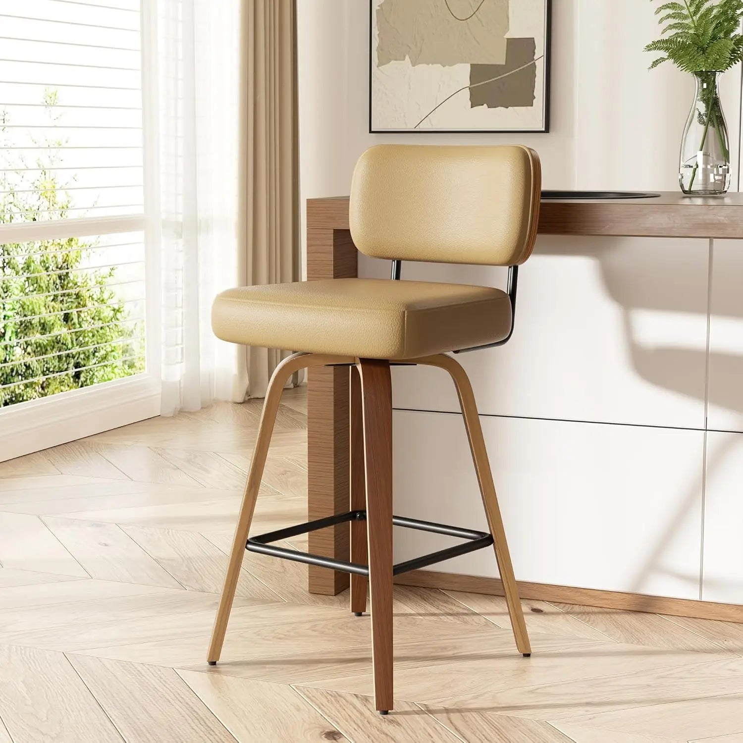 Tongyue Swivel Bar Stools Set 2 Upholstered Faux Leather