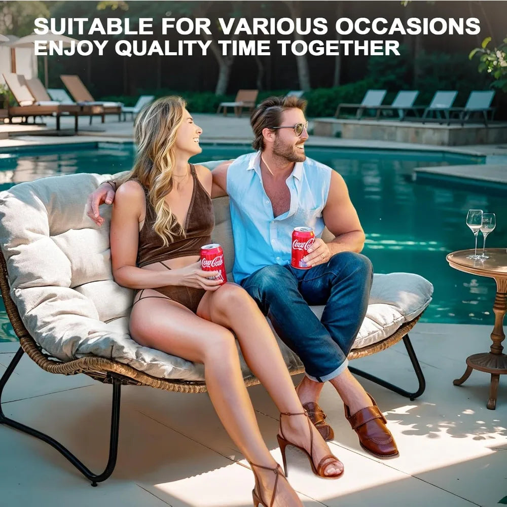 HUANZHUANG Outdoor Loveseat Boho Rattan Patio Couch