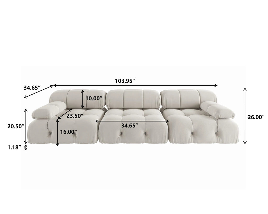 SdorensCN 3 Seat Minimalist Velvet Modular Sectional Sofa