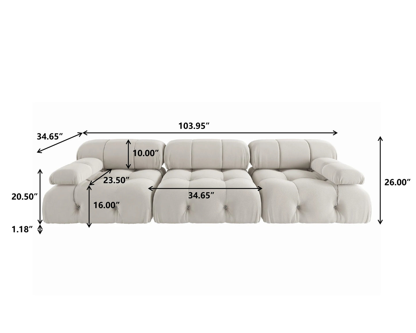 Sdorens Minimalist Velvet Modular Sectional Sofa, 3 Seat Convertible