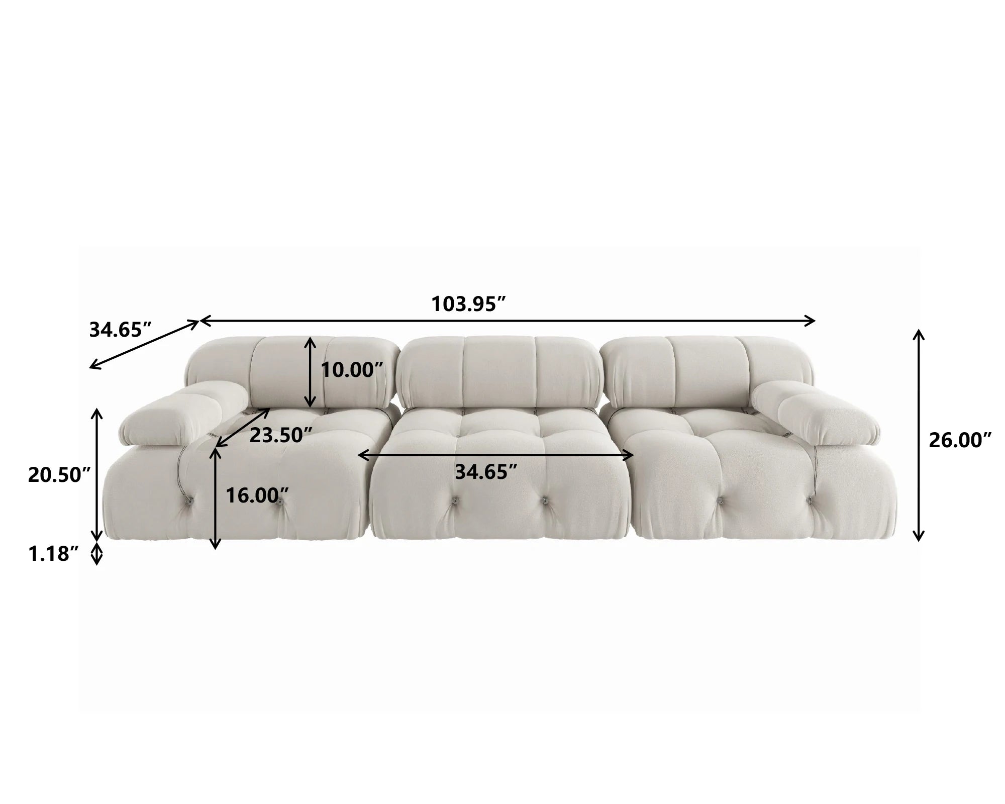 Sdorens Minimalist Velvet Modular Sectional Sofa, 3 Seat Convertible