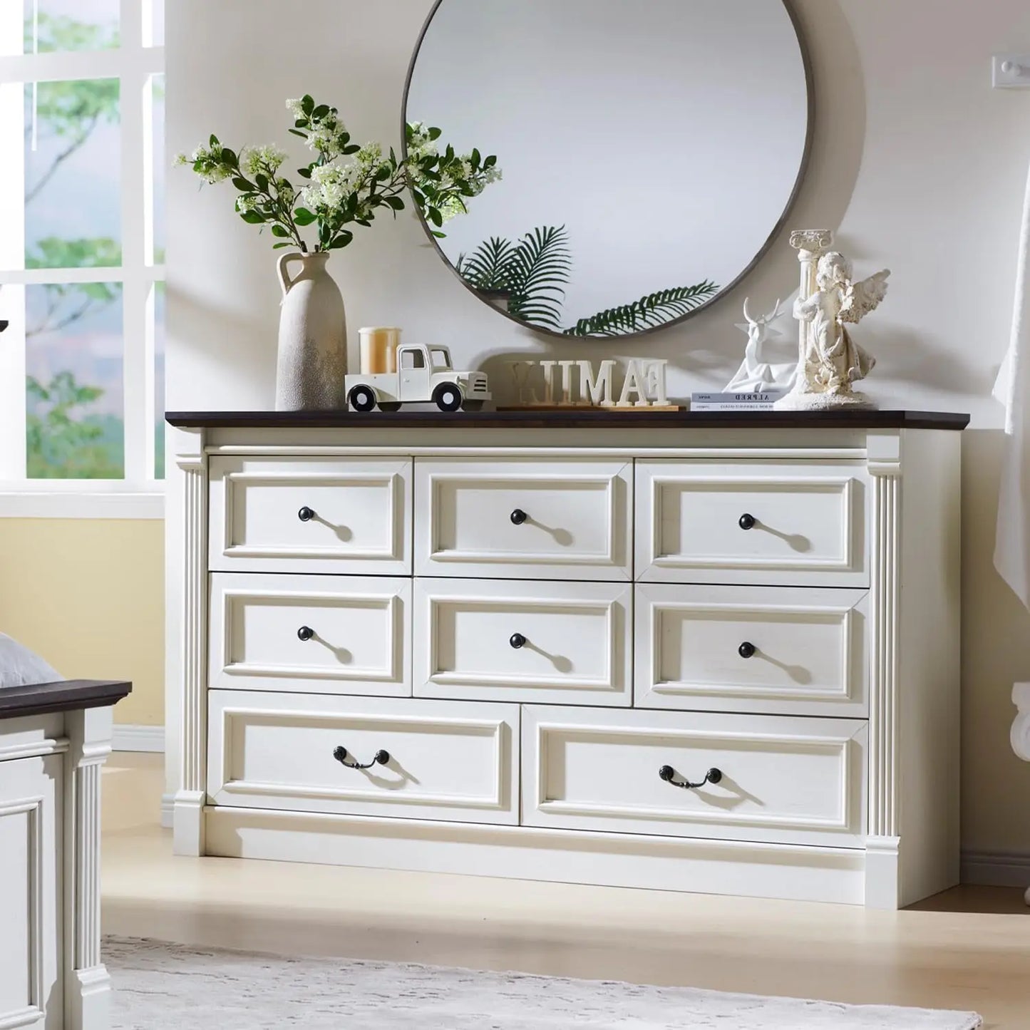 GYROOR Farmhouse 8 Drawer Dresser With Roman Columns