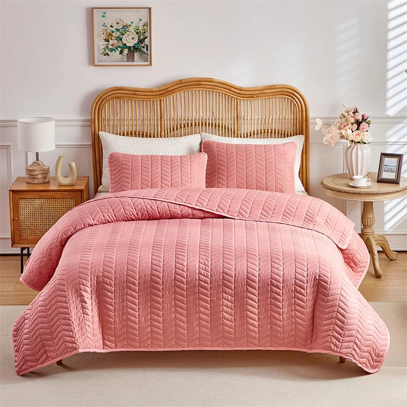 EGWCN Patchwork Bedspread Set Wheat Stripe Pattern 3Pcs Pillowcases