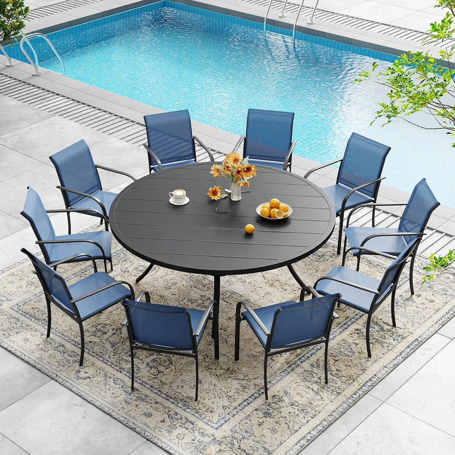 Sandshell Outdoor Patio Dining Set With Round Metal Table And Chairs