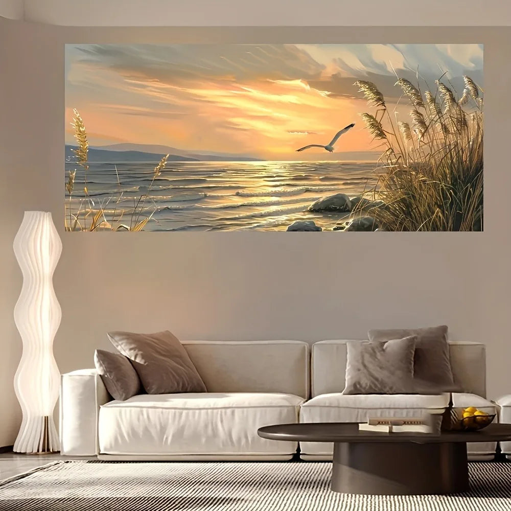 Sunset Beach Art Seascape Canvas Print for Interior Decor