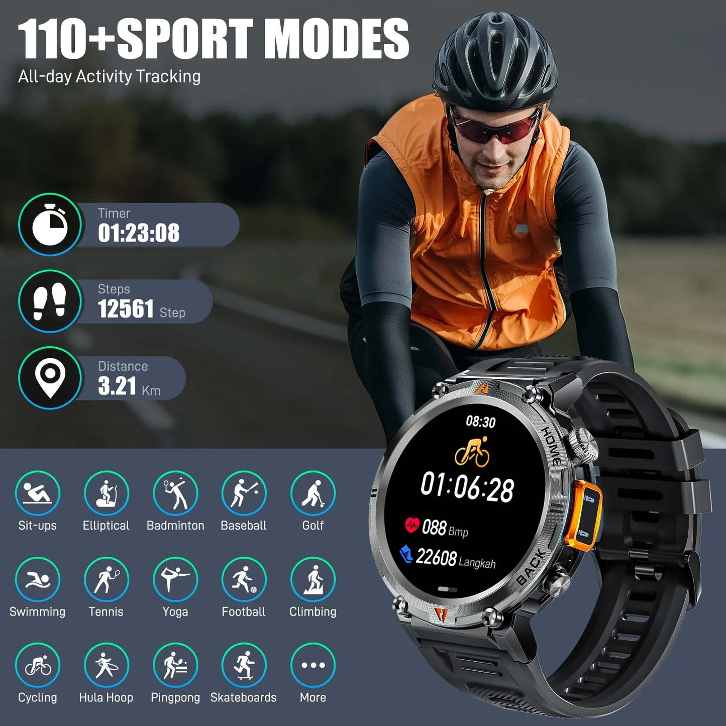 EIGIIS KE3 Smartwatch For Men With Health Monitor And Flashlight