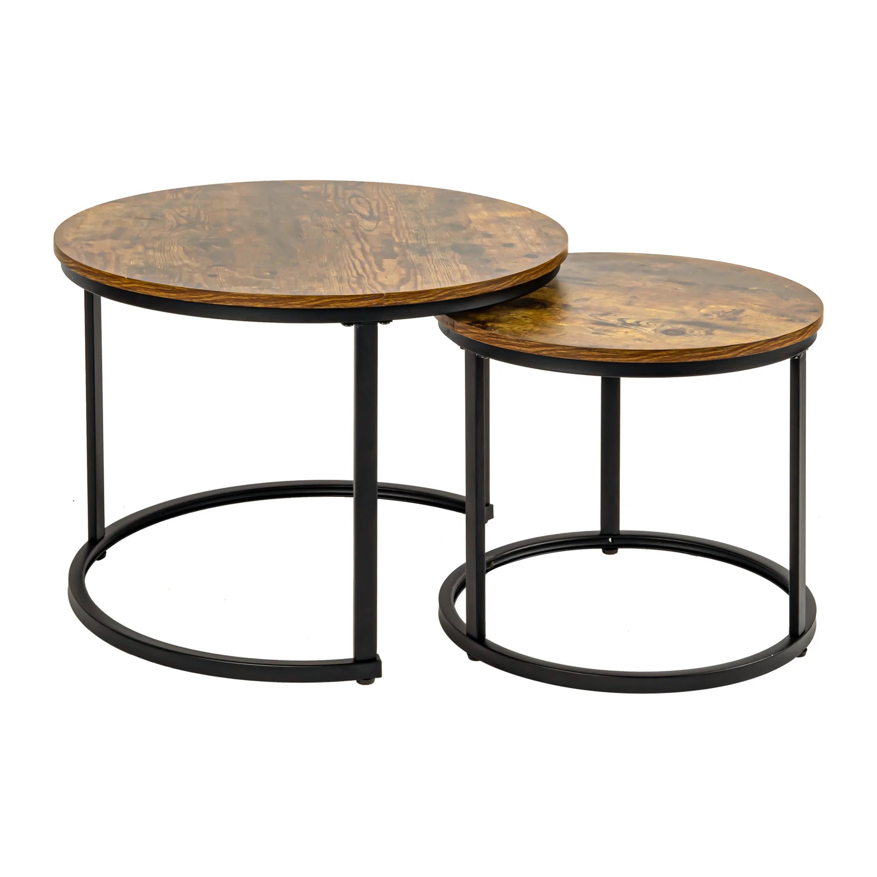 Nesting Coffee Table Set With Round Rustic Solid Wood Top