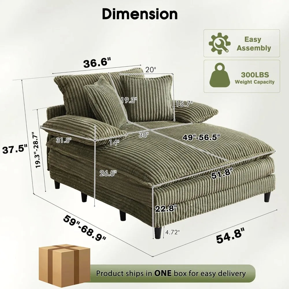 Corduroy Chaise Lounge Chair With 5 Position Backrest And Sleeper Sofa