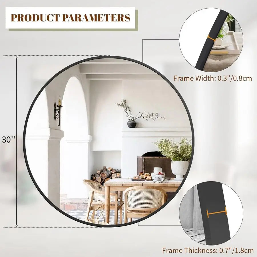 Round Metal Frame Wall Mounted Mirror For Entryway Bath Vanity