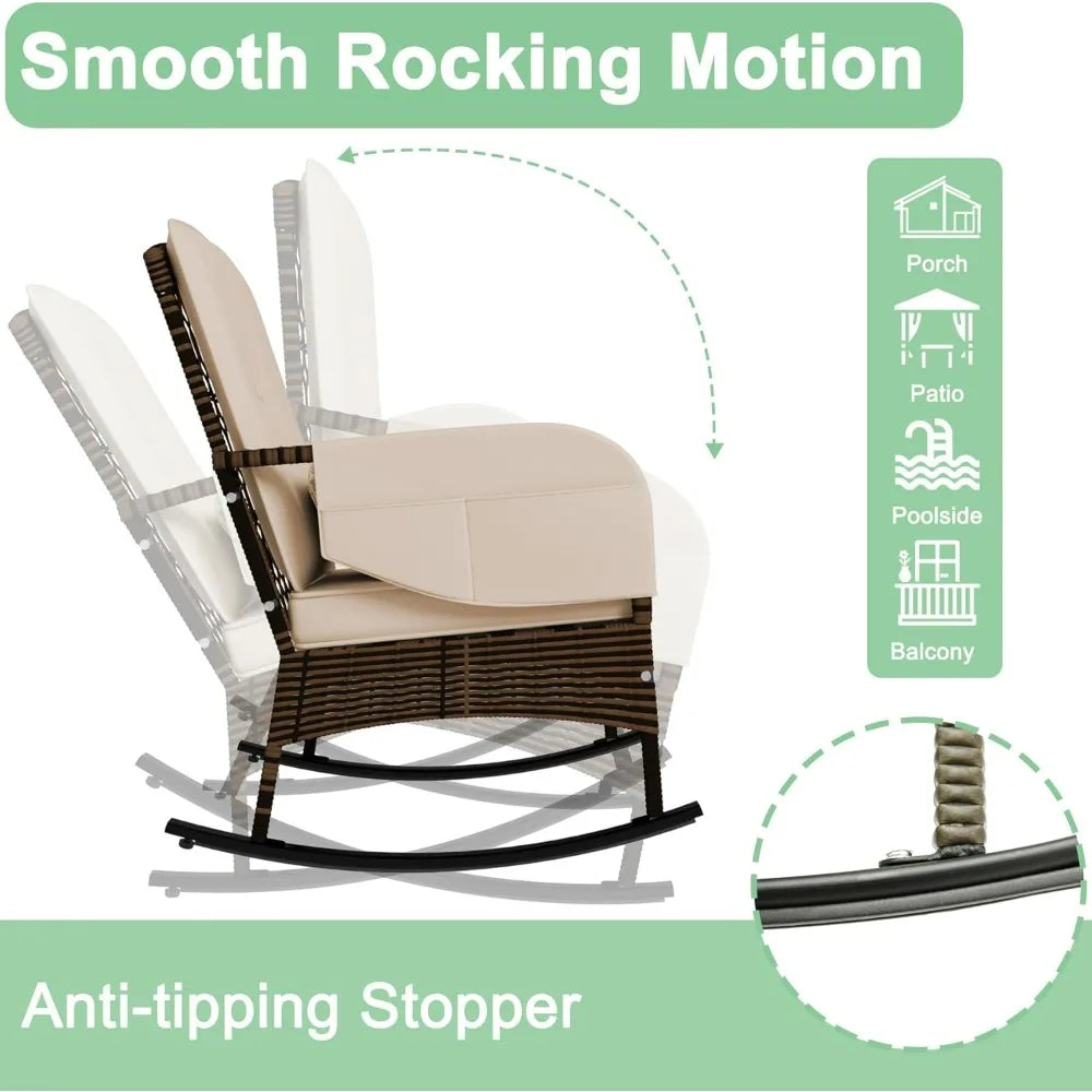 Patio Furniture Set With Outdoor Rocking Chairs And Rattan Coffee Table Weather Resistant