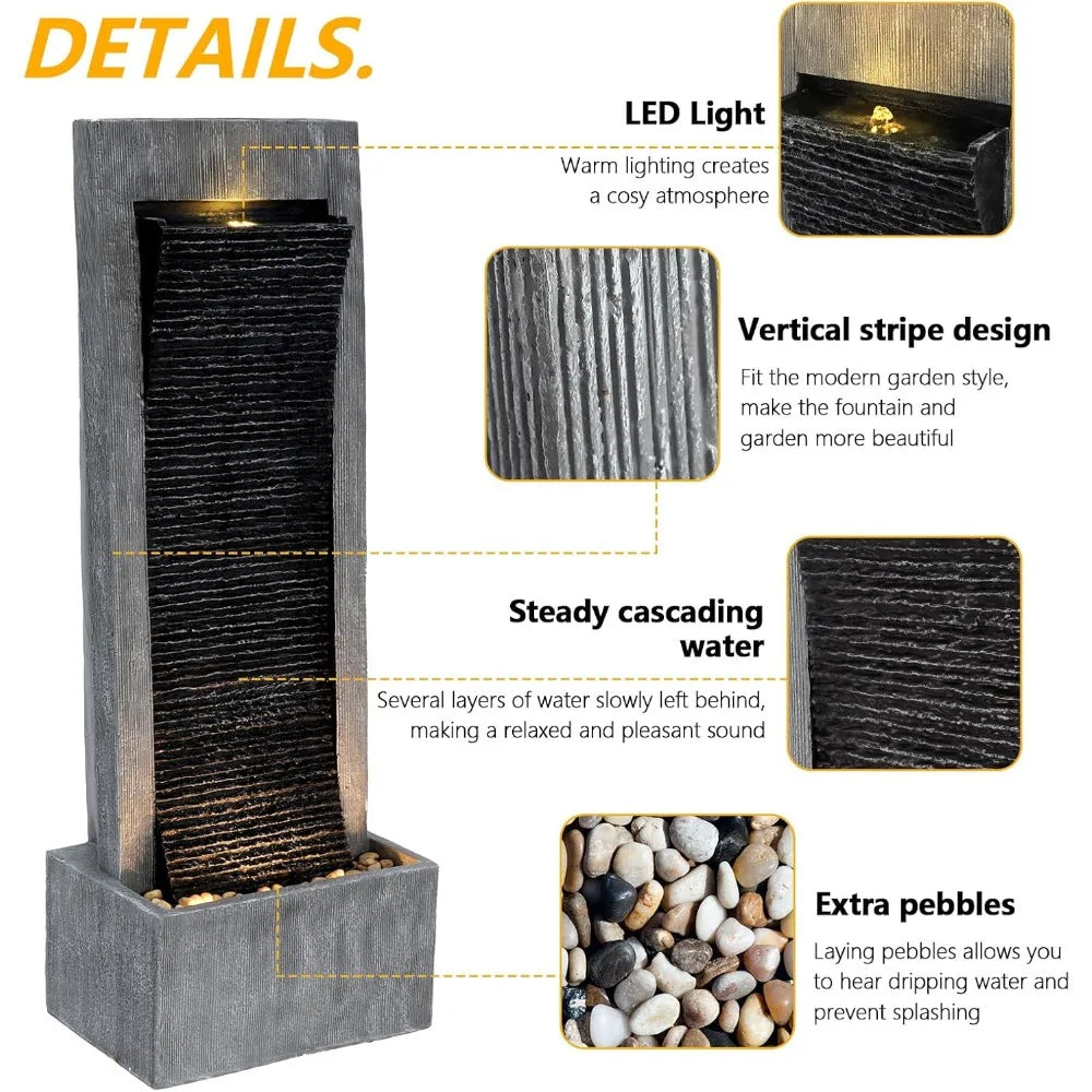 Cascading Rock Water Fountain for Outdoor Garden with Lights
