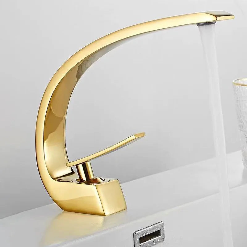 SAFLIHCAR Polished Golden Bathroom Faucet Single Handle Hot Cold Deck Mount