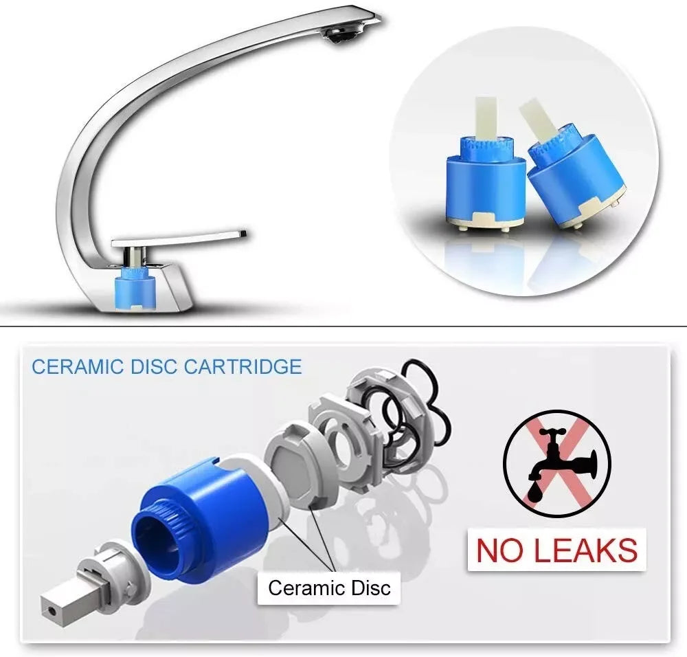 MYQualife Chrome Basin Faucet Deck Mounted Hot Cold Single Handle