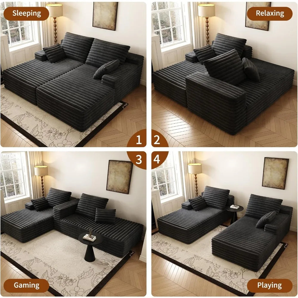 Modern Co Velvet Double Lounge Chaise Sofa Bed No Assembly