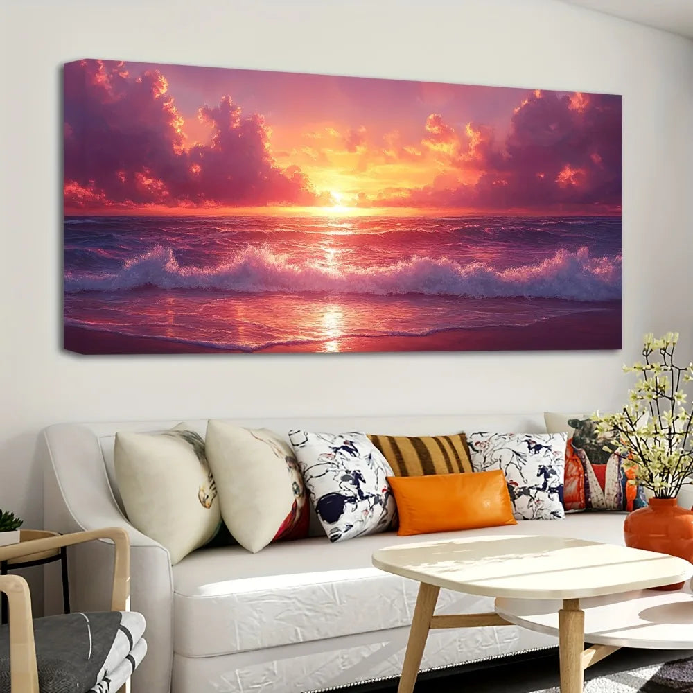 Pine Wood Frame Ocean Canvas Wall Art Surf Ocean Waves