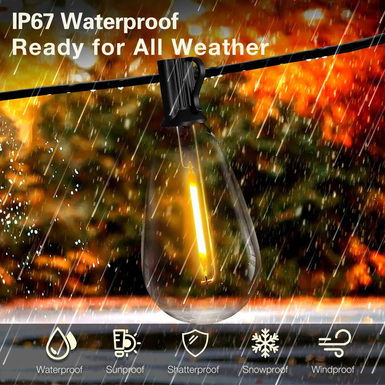 S14 Outdoor String Lights Dimmable 2700K Waterproof With Bulbs Connectable