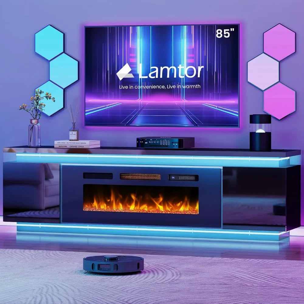 Angduo Fireplace TV Stand With LED Lights And Outlets