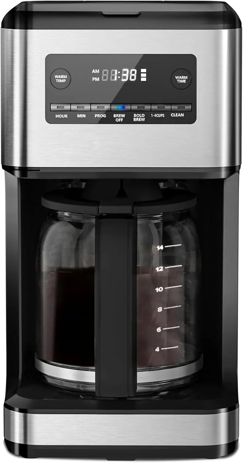 Coffee Maker, 14-Cup Programmable Drip Coffee Makers with Reusable Filter & Keep Hot Plate, Auto Pause Small Coffee Machines