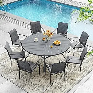 Sandshell Outdoor Patio Dining Set With Round Metal Table And Chairs