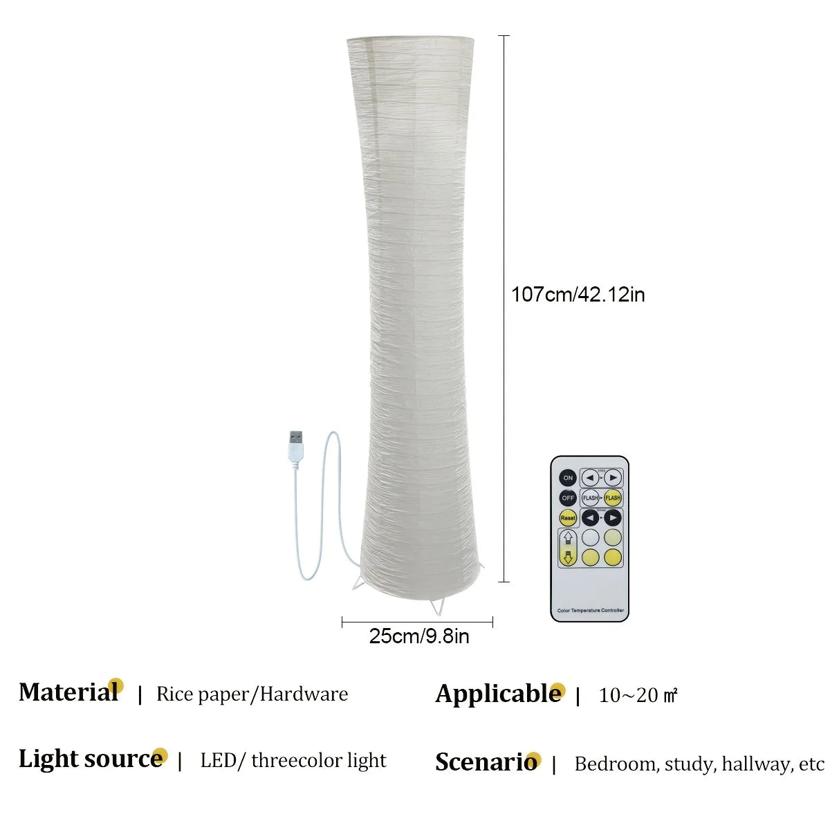 AUKYGGUSH LED Soft Light Floor Lamp Paper Lampshade