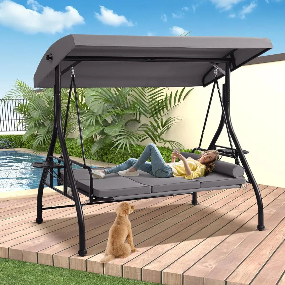 Outdoor Patio Glider Swing With Adjustable Canopy And Cushions