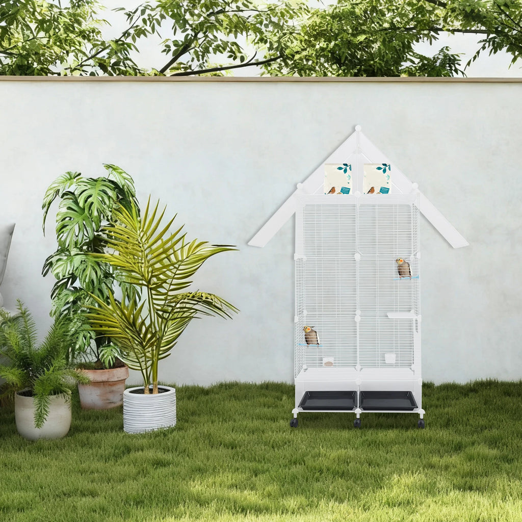 Large Bird Cage With Wheels Perches And Feeding Doors