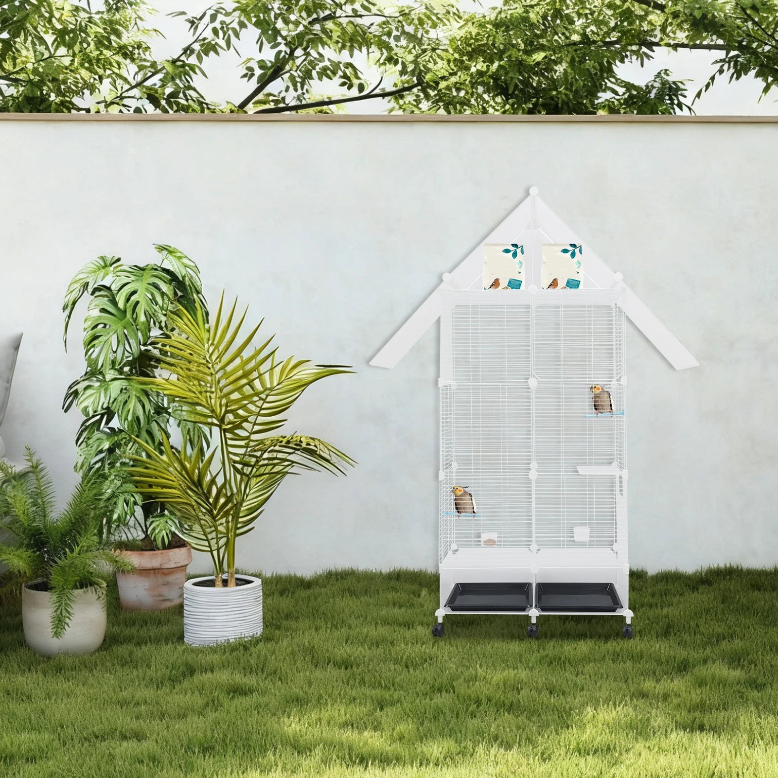 Large Bird Cage With Wheels Perches And Feeding Doors