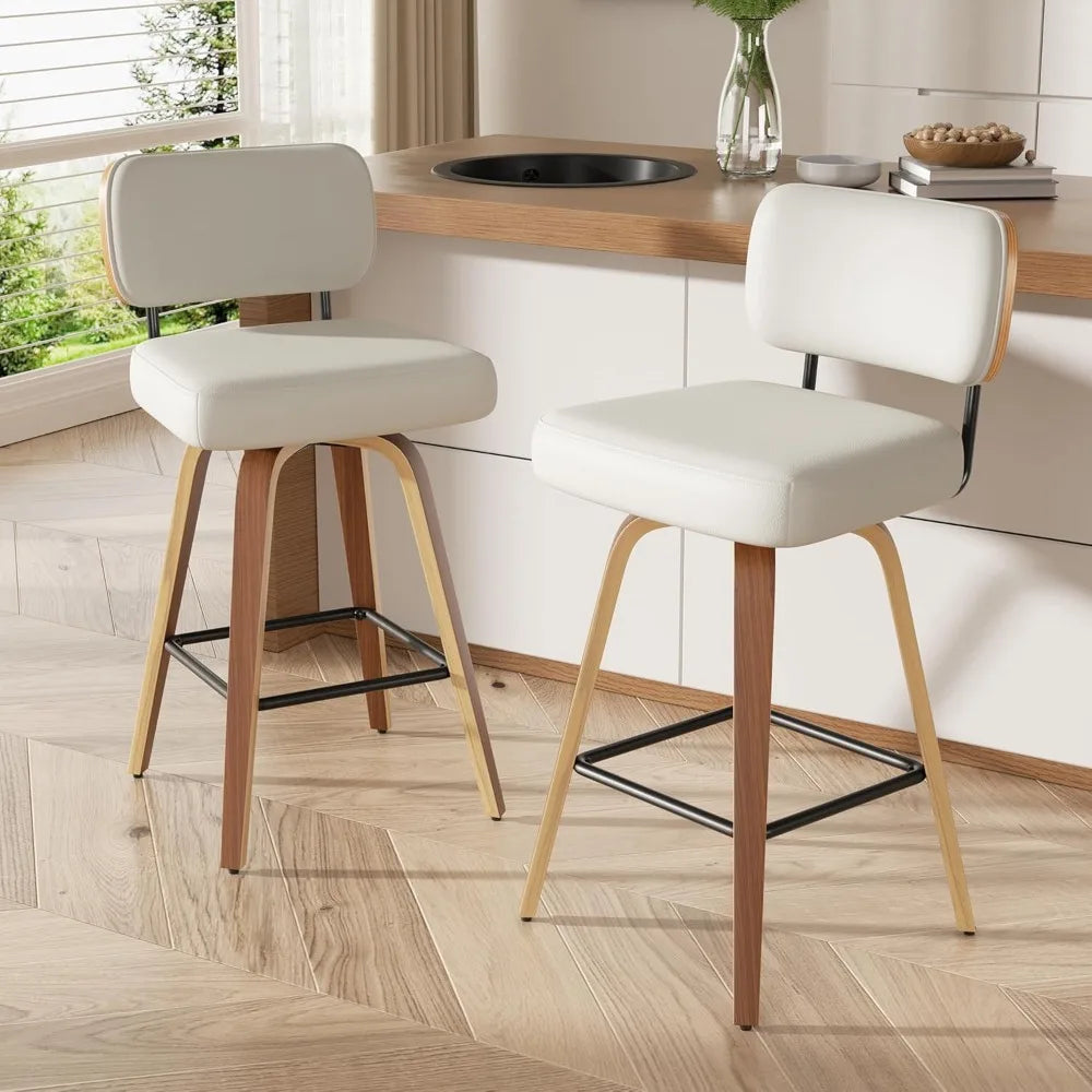 Tongyue Swivel Bar Stools Set 2 Upholstered Faux Leather