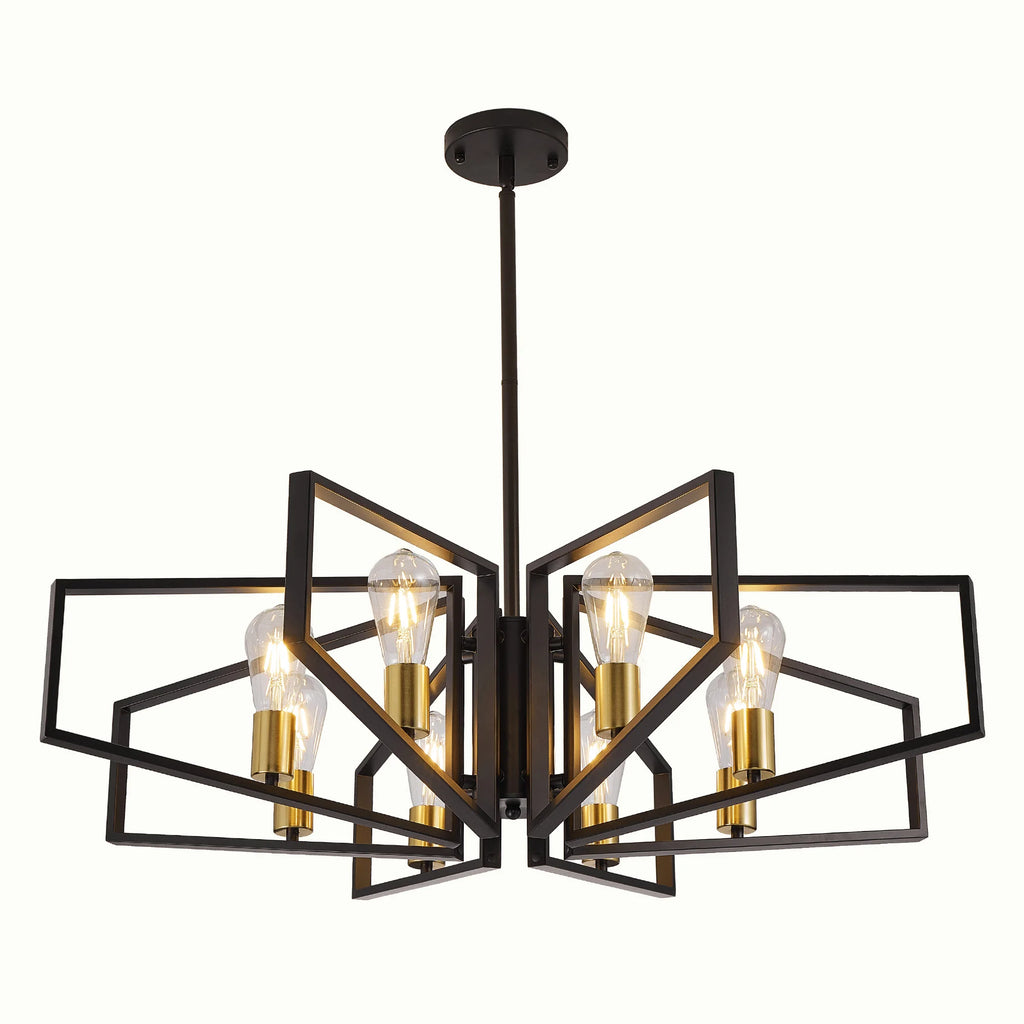 Modern Geometric 8 Light Chandelier With Adjustable Height Pendant