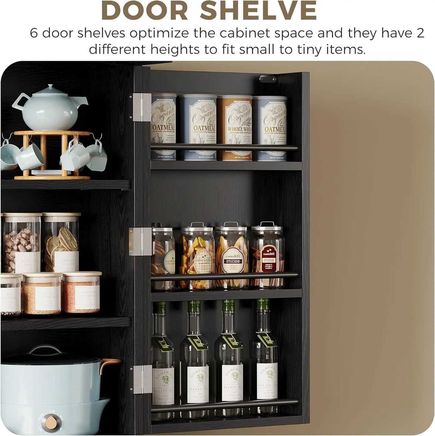 Farmhouse Kitchen Pantry Cabinet, 72" Height Tall Freestanding Cupboard with Sliding Storage Rack and 6 Hanging Shelves·Hot Sale