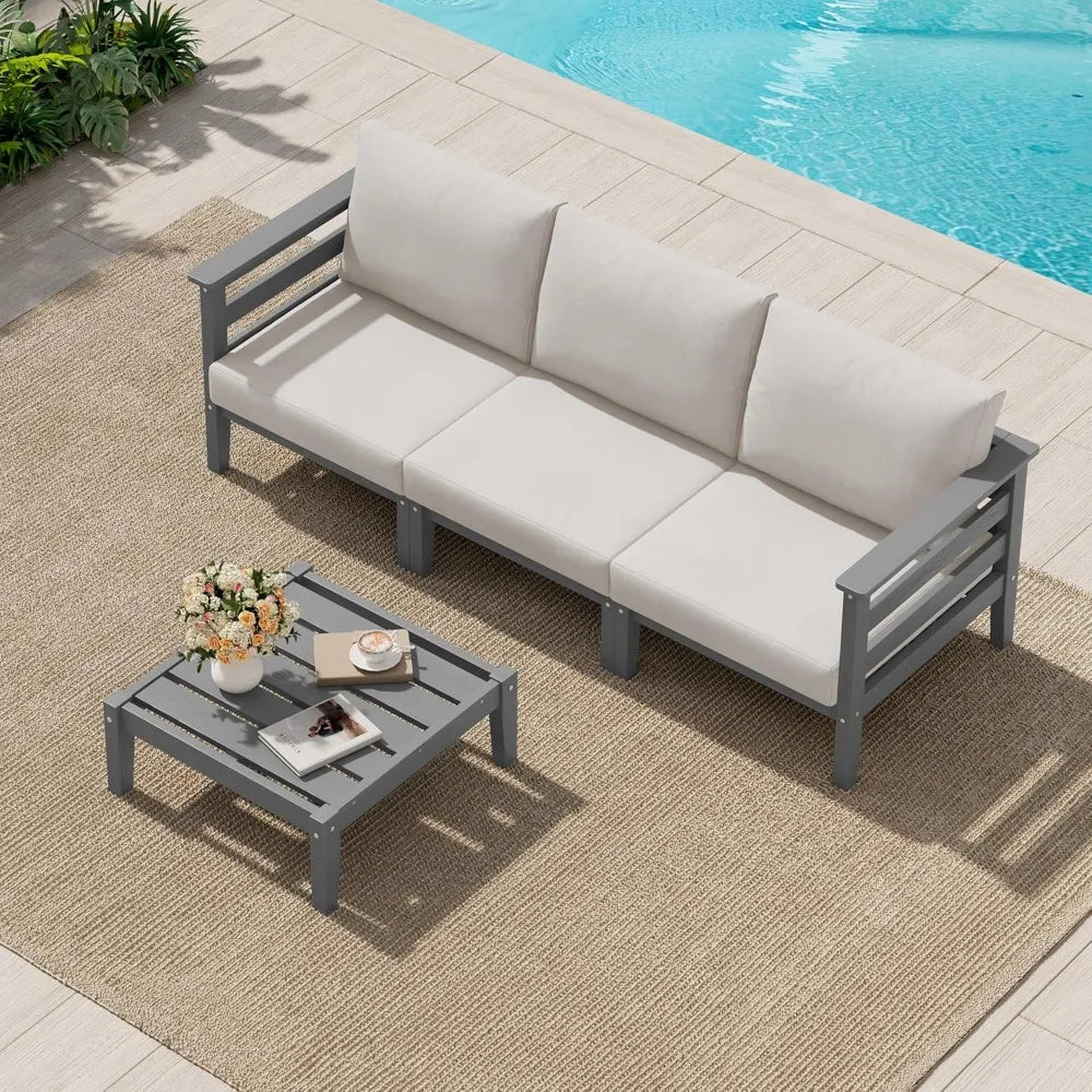 HDPE Outdoor Patio Furniture Set 4 Pieces Sofa Coffee Table