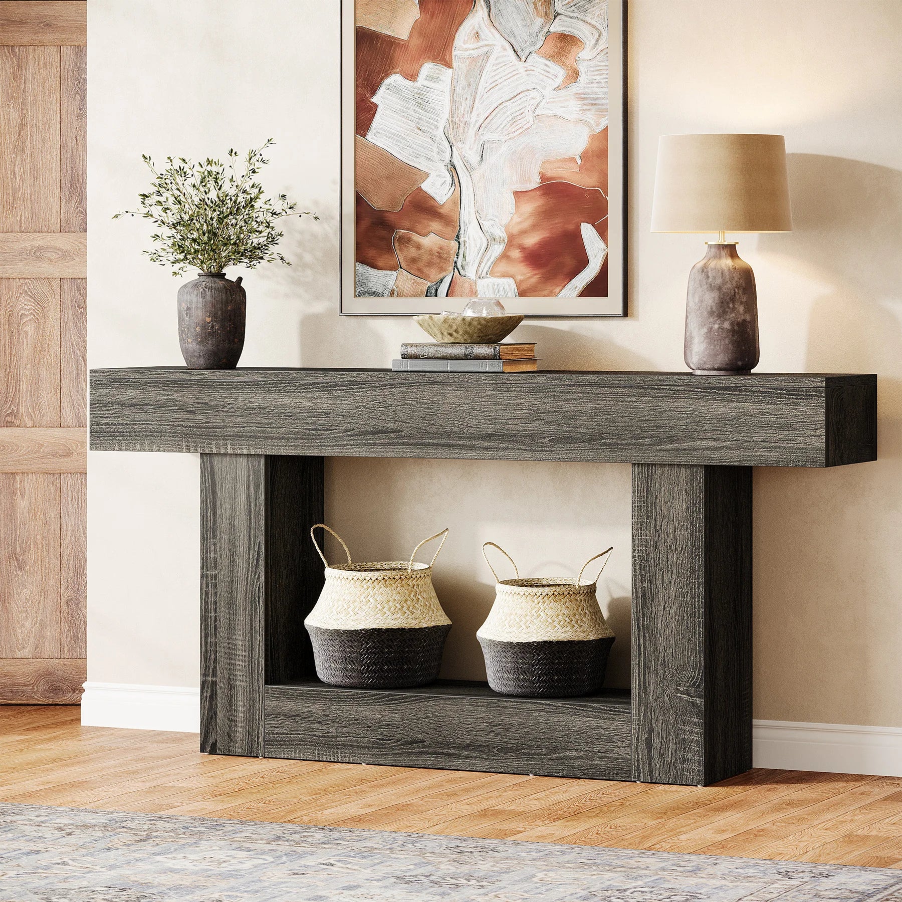 Tribesigns Farmhouse 2 Tier Entryway Console Table With U Shaped Base