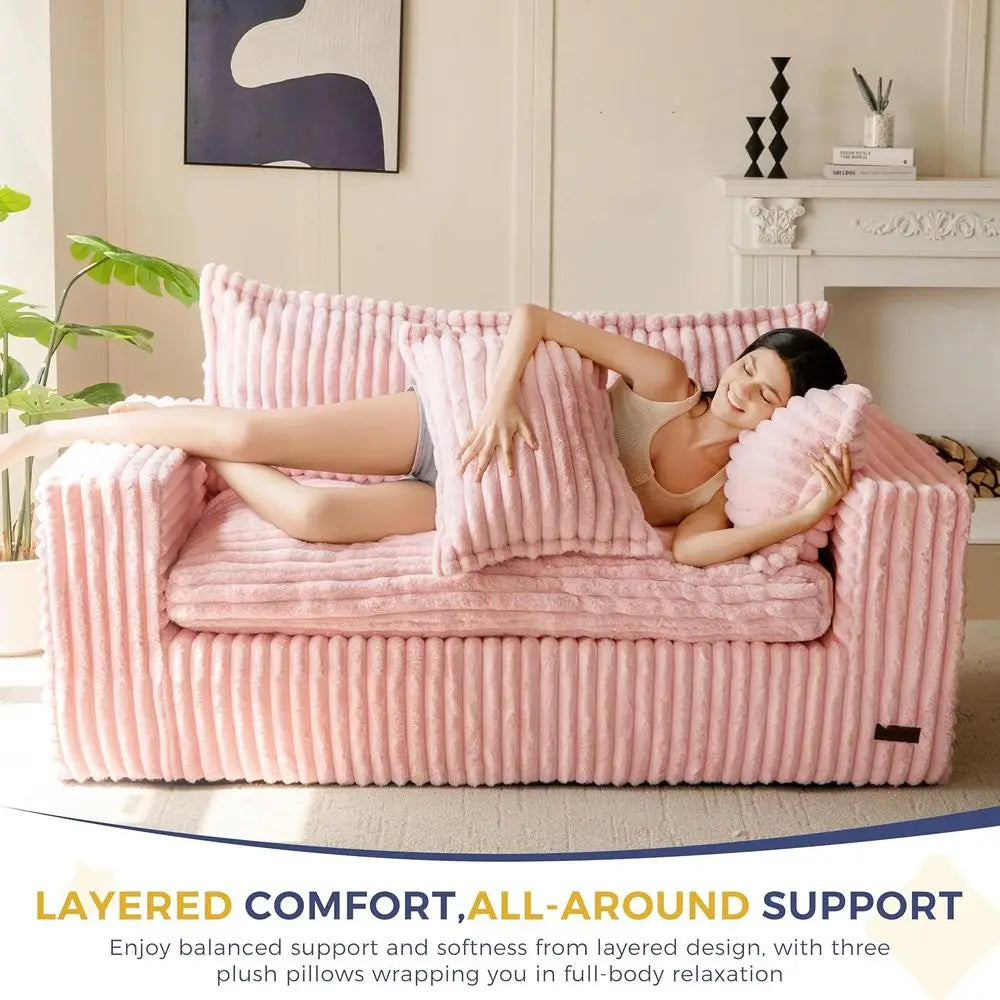 Bean Bag Sofa Couch, Loveseat Boneless Couch in a Box, Upholstered Mini Sofa with Deep Seating for Living Room, Bedroom, Office,