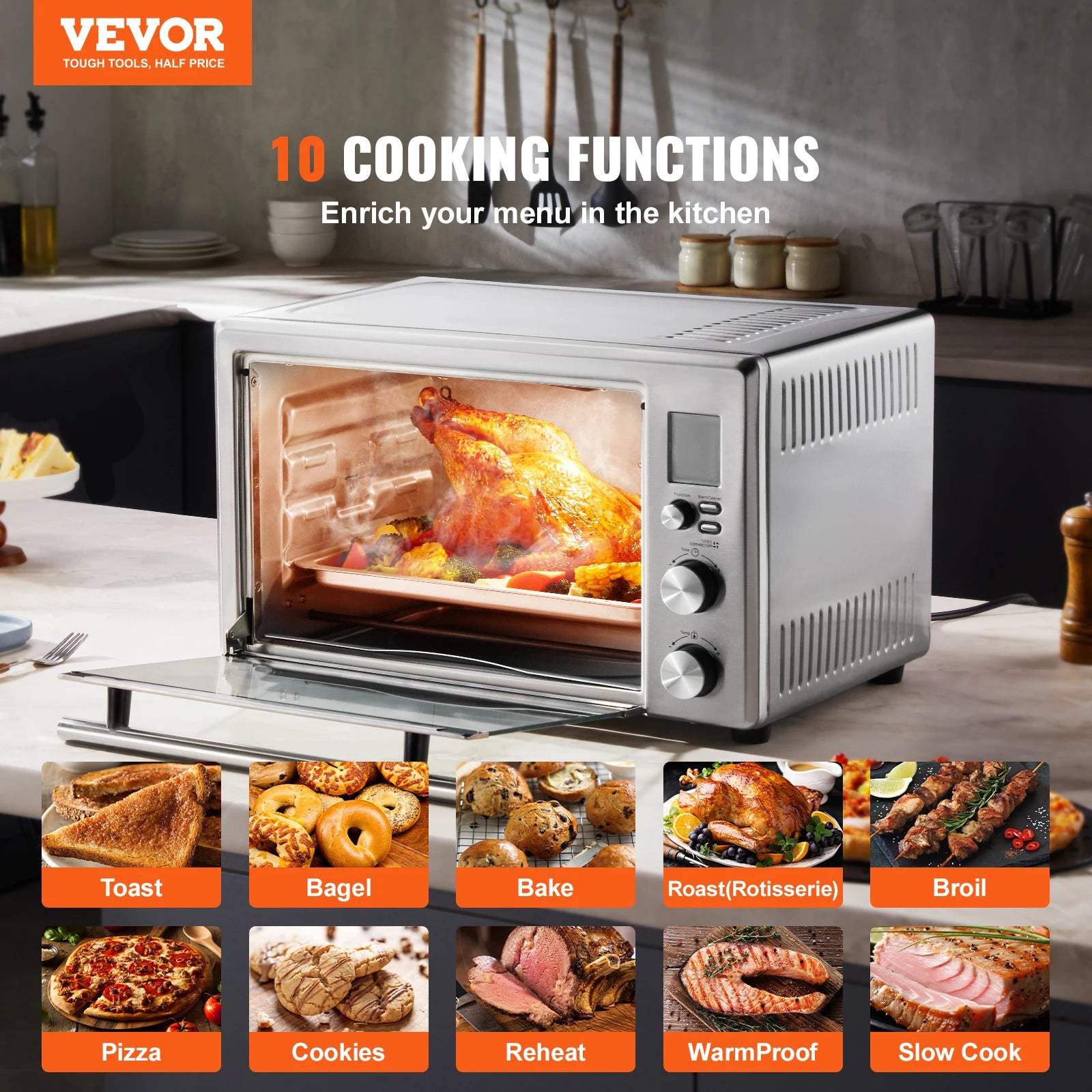 VEVOR 10-in-1 Convection Oven Multifunction Countertop Oven