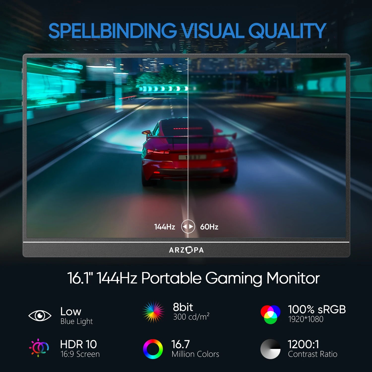 Arzopa Portable 144Hz 100% sRGB Gaming Monitor USB C HDMI