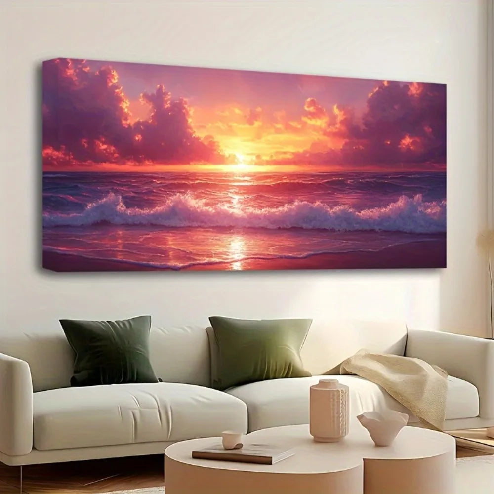 Pine Wood Frame Ocean Canvas Wall Art Surf Ocean Waves