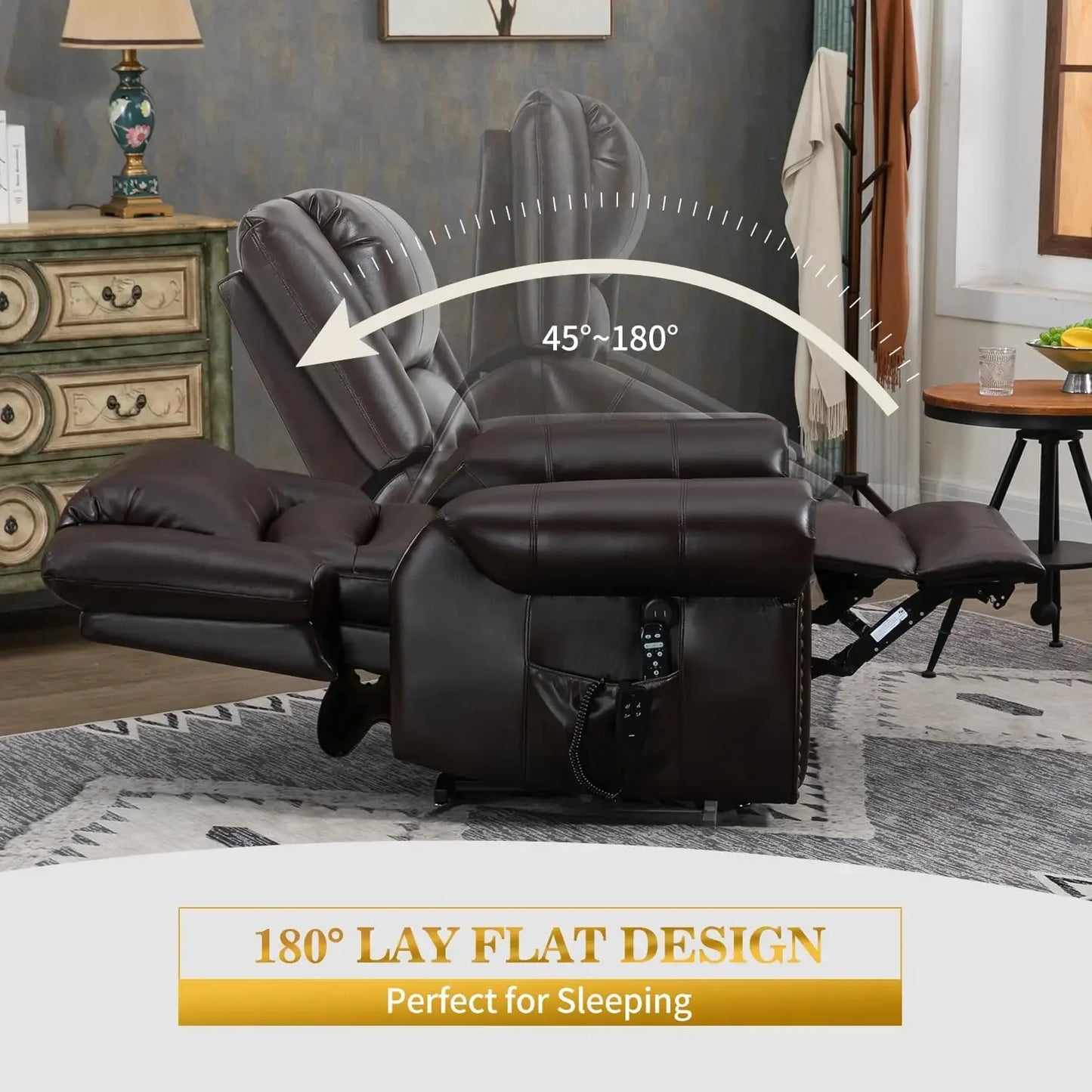 Dual Motor Power Lift Chair, Lay Flat Recliner Chair, Electric Recliner with Massage and Heat for Elderly, Remote Control,