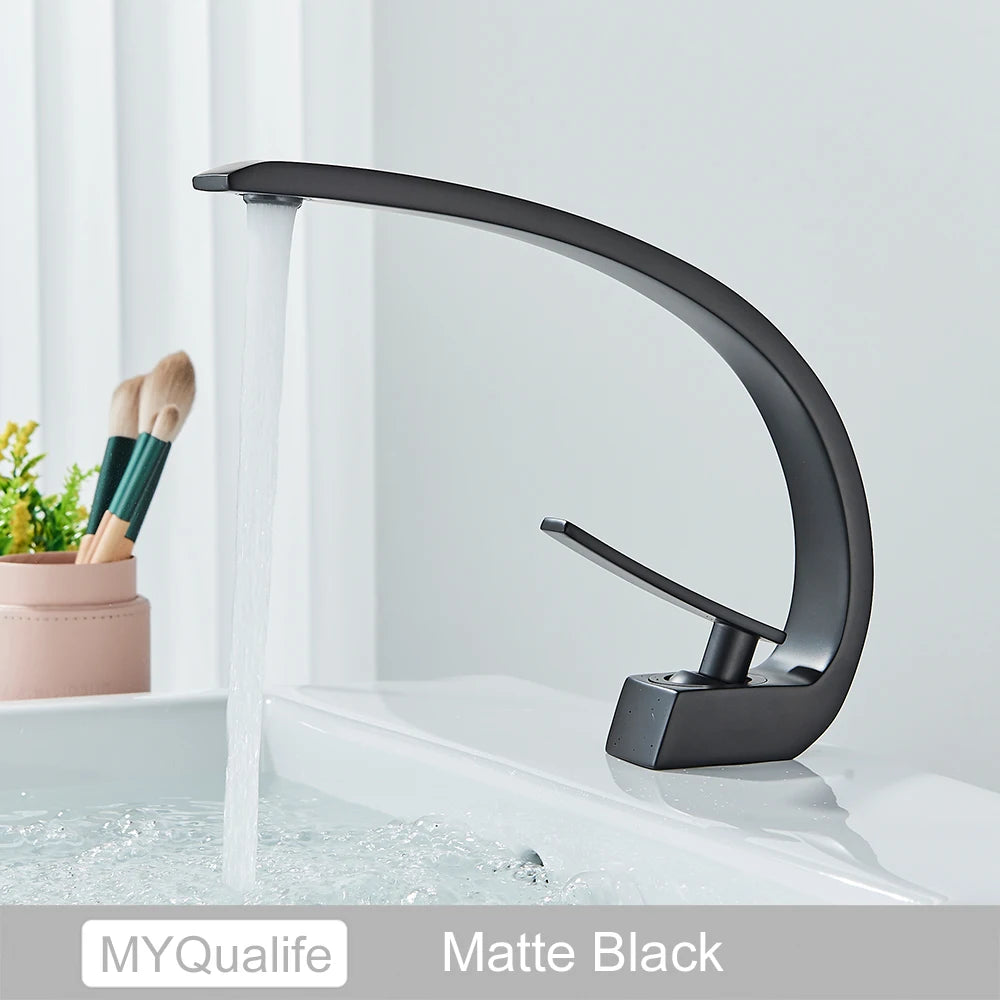 MYQualife Chrome Basin Faucet Deck Mounted Hot Cold Single Handle