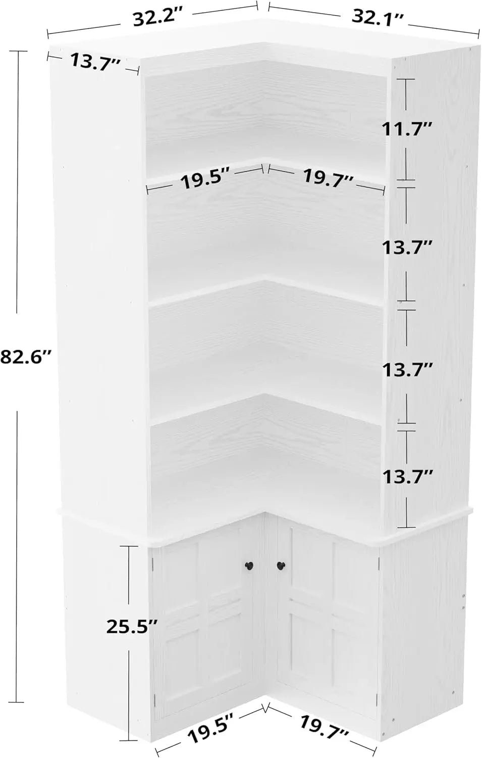 XMSJ Corner Bookshelf With Doors 6 Tier Cabinet Storage
