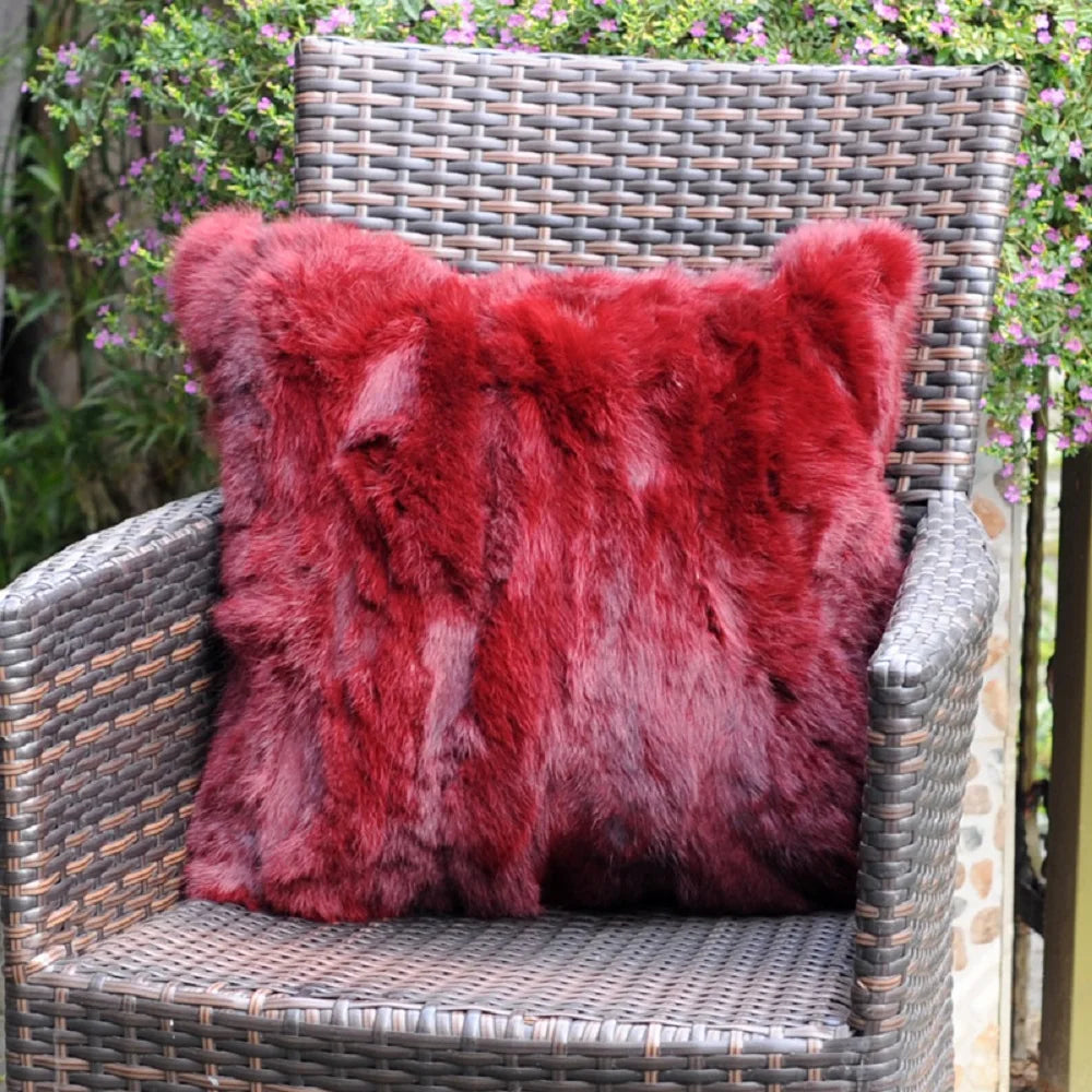 XZWDSICN Natural Rabbit Fur Patchwork Cushion For Sofa