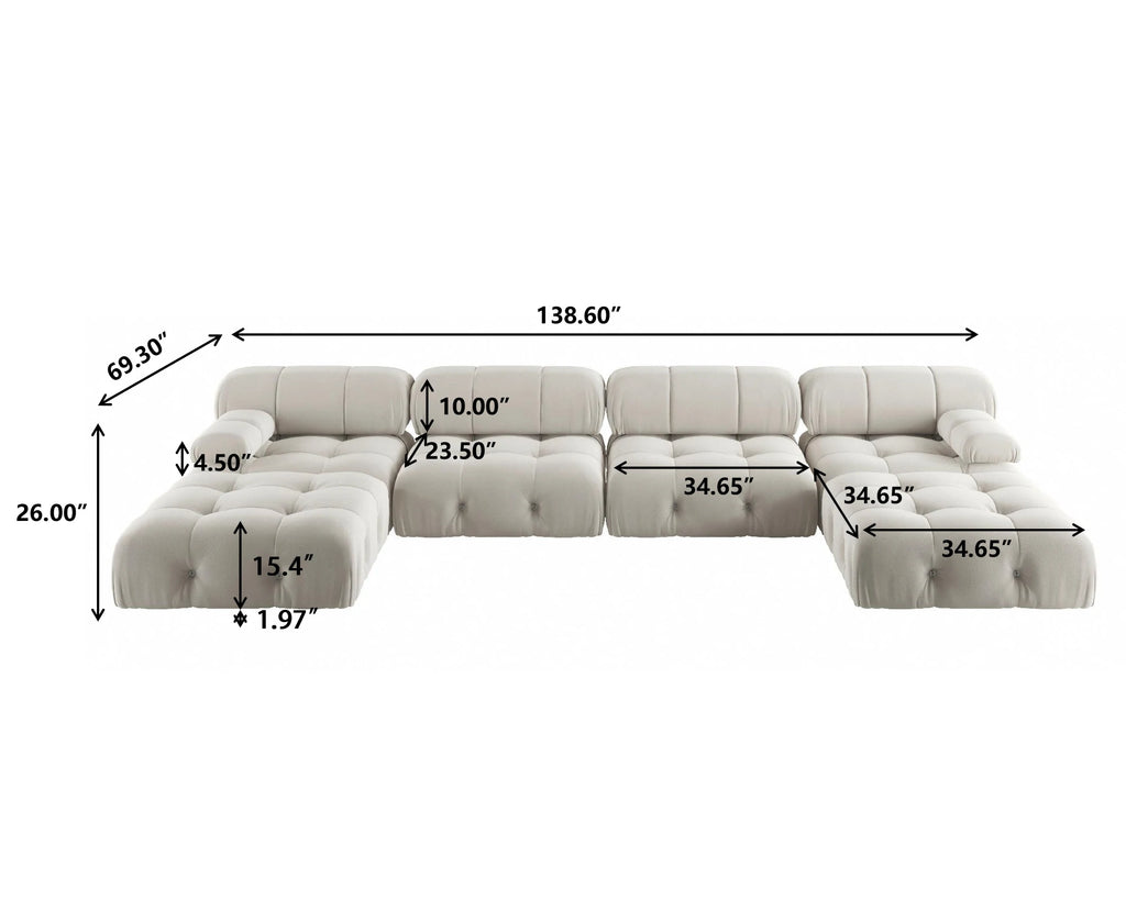 Modern Sectional Sofas Living Room U-Shaped Minimalist Velvet Fabric Large Sofa Couches Luxury 6-Seat Couch with Chaise Ottomans