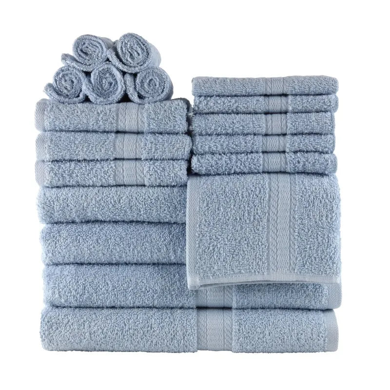 18-Piece 100% Cotton Towel Set, 4 Bath Towels, 4 Hand Towels, and 10 Face Towels, Soft and Super Absorbent