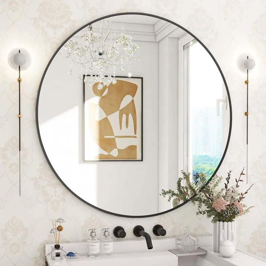 Round Metal Frame Wall Mounted Mirror For Entryway Bath Vanity
