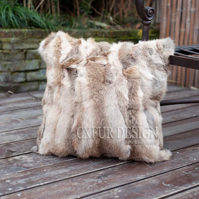 XZWDSICN Natural Rabbit Fur Patchwork Cushion For Sofa