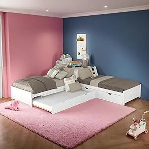 Softsea Double Twin Bed Frame for Kids House Bed Nightstand