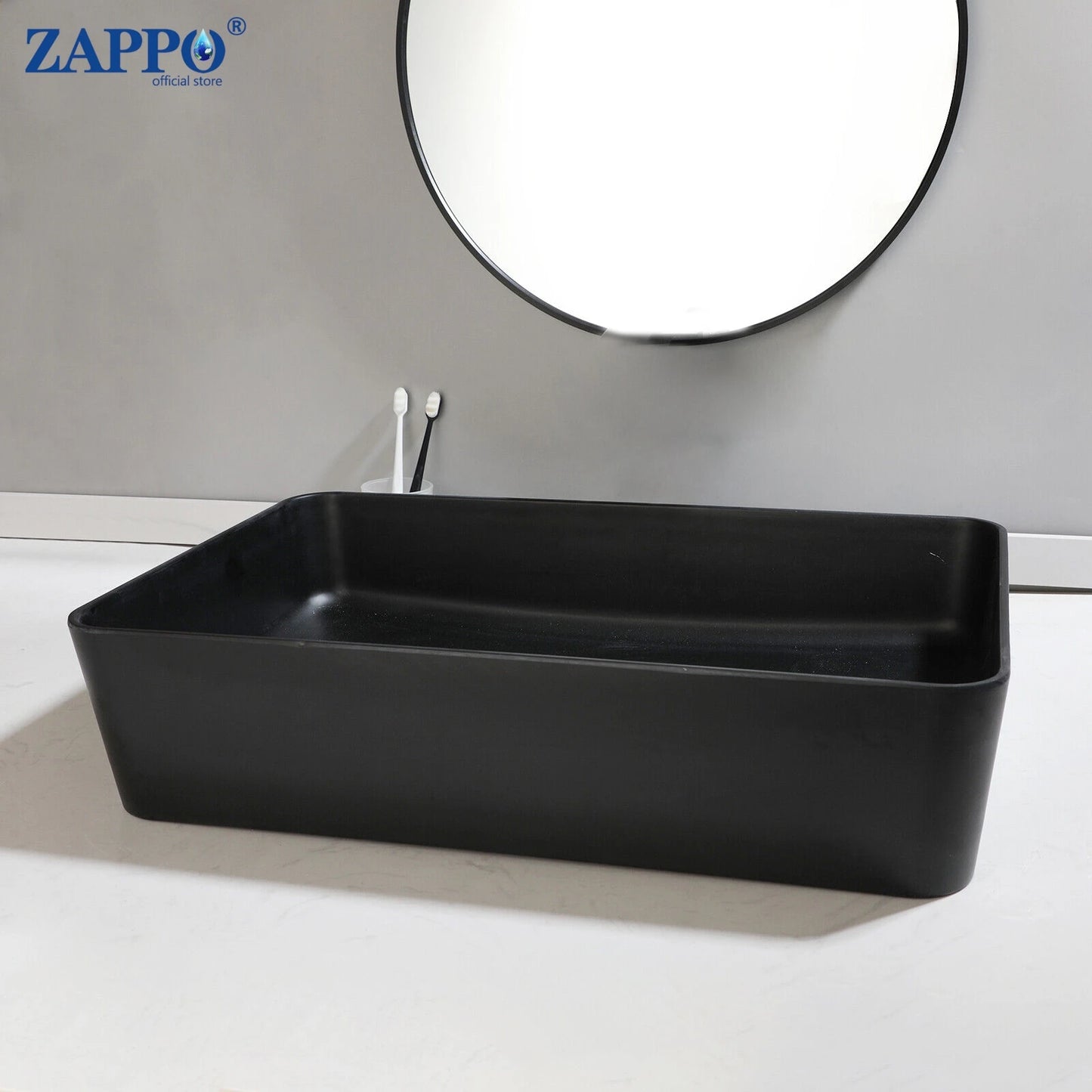 ZAPPO Bathroom Vessel Sink With Drain Bathroom Stone Resin Washbasin Round Above Counter Bowl Sinks for Bar Hotel (No Faucet)