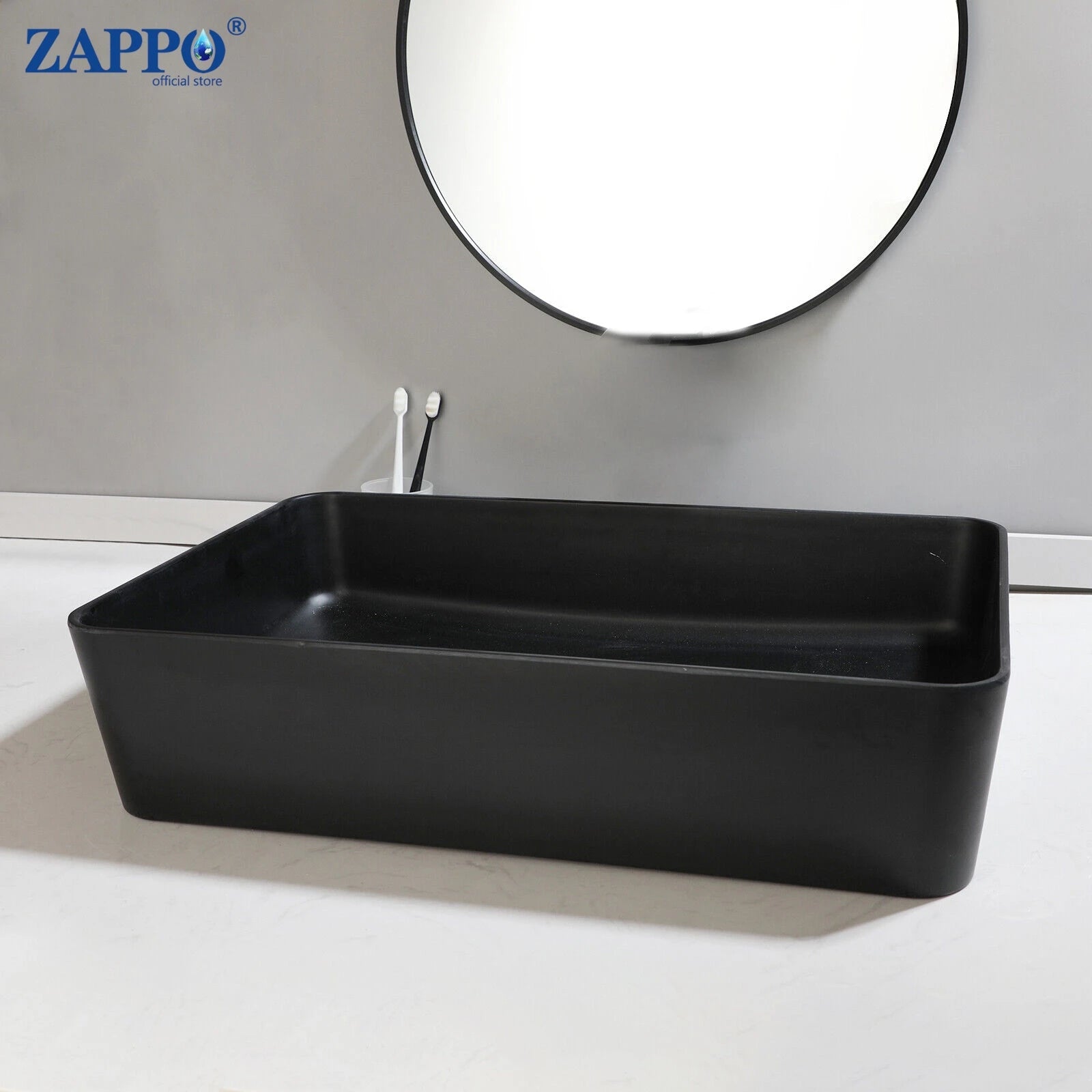 ZAPPO Bathroom Vessel Sink With Drain Bathroom Stone Resin Washbasin Round Above Counter Bowl Sinks for Bar Hotel (No Faucet)